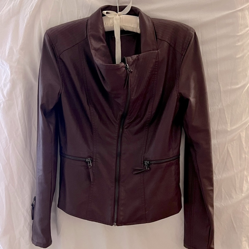 NEW BLANK NYC burgundy moto leather jacket sz S
